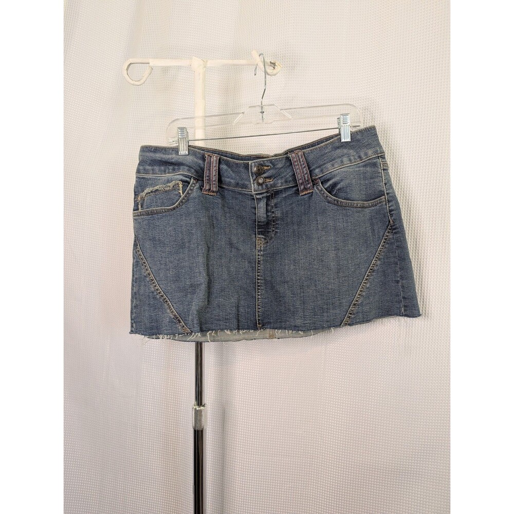 Wild Fable Moto Micro Denim Mini Skirt Raw Hem Size Large Blue (M10)